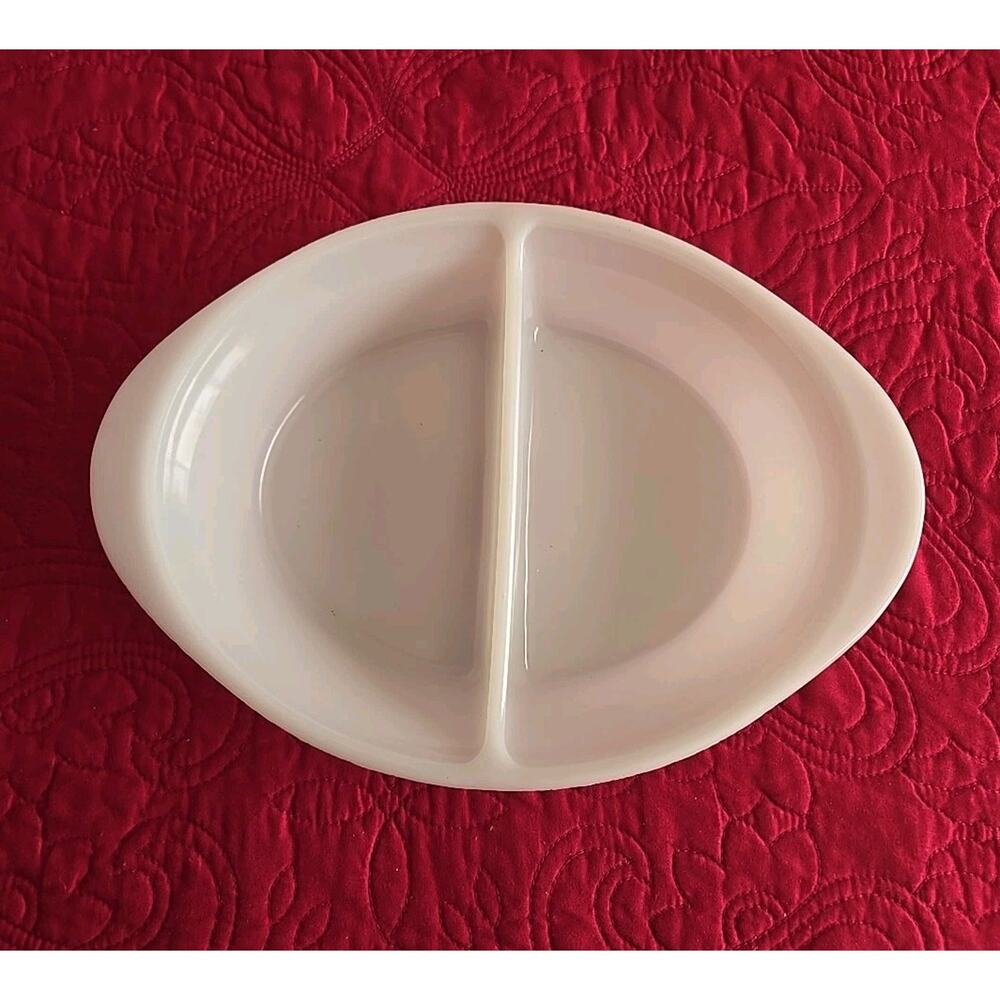 Glasbake White Milk Glass Divided Baking/ Serving Dish Vintage